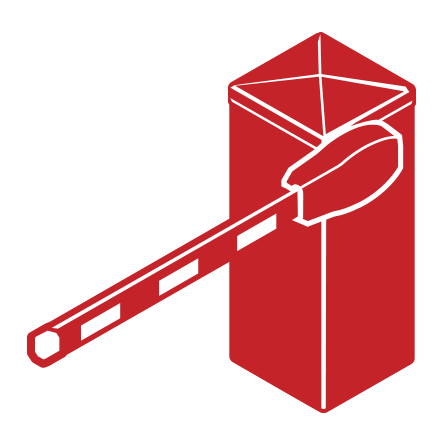 Red traffic barrier arm icon indicating vehicular traffic management equipment