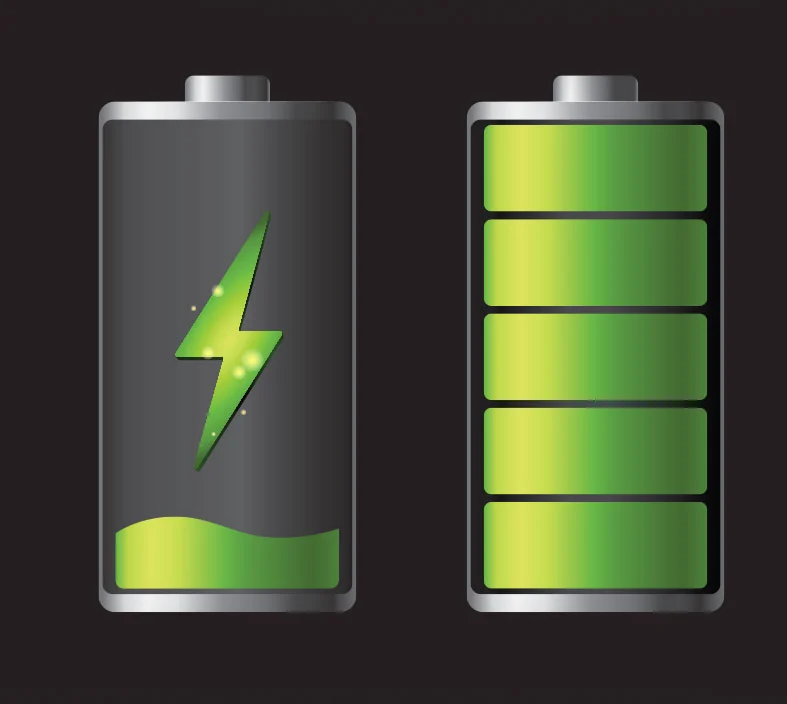Two battery icons, one partially and one fully charged, representing the inverter’s function of maintaining battery levels during normal use.