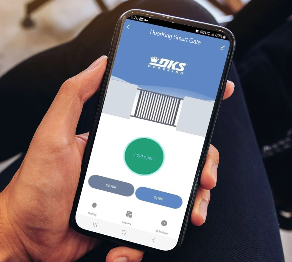 Smartphone screen showing mobile gate control using DKS app