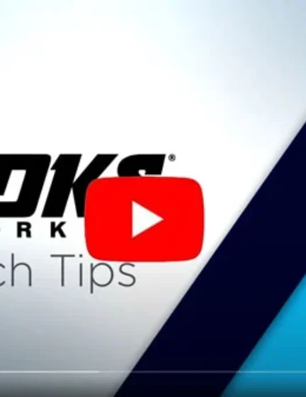 DKS Tech Tips video thumbnail featuring the Doorking logo and diagonal blue graphic elements