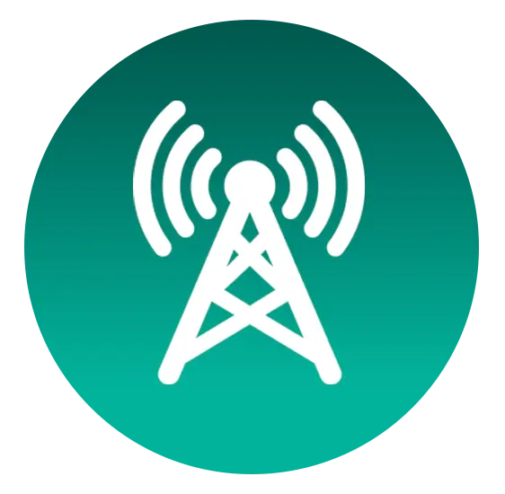 Cellular Internet Connection icon featuring a signal tower emitting waves, representing mobile data connectivity.