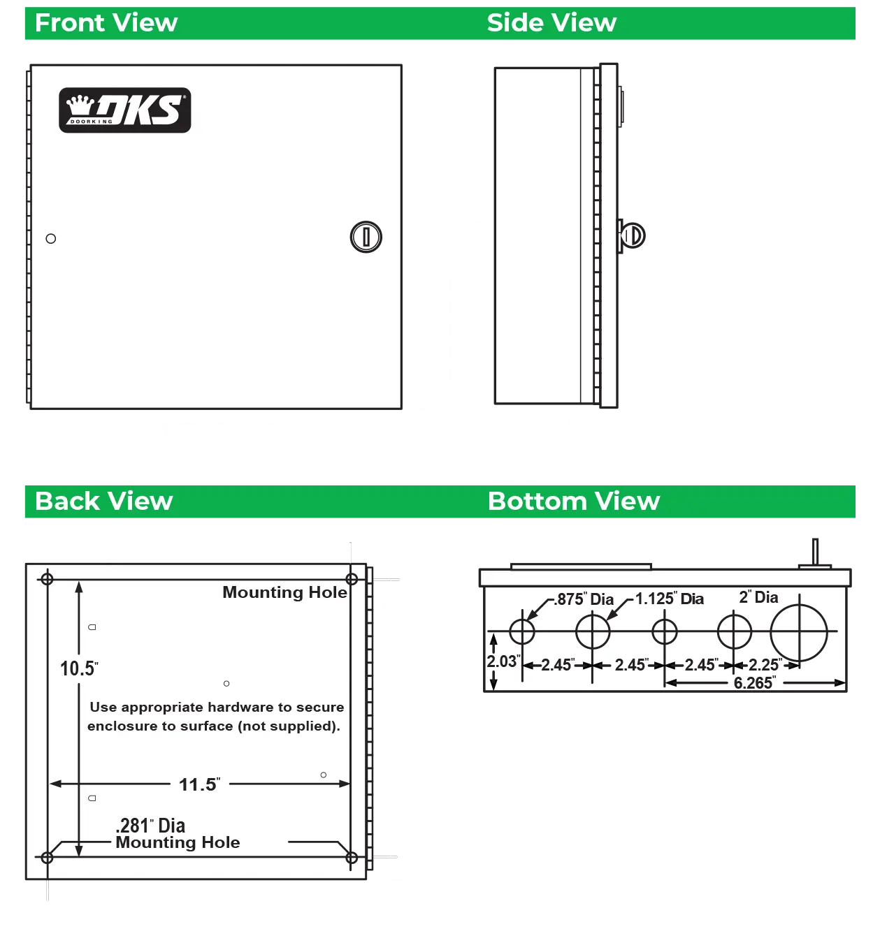Technical diagram showing the enclosure dimensions of the DKS 1838 Controller.