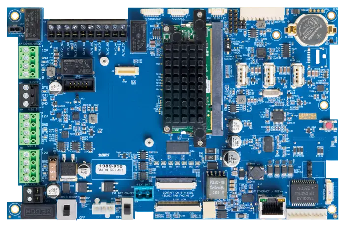 DKS 2100 video entry system circuit board showing internal electronics and connection terminals