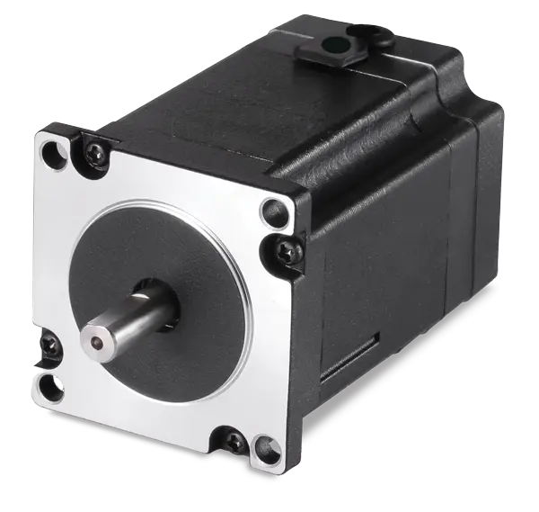 High-efficiency DC motor used in DoorKing gate operator systems, featuring a compact design with a metal mounting plate and drive shaft.