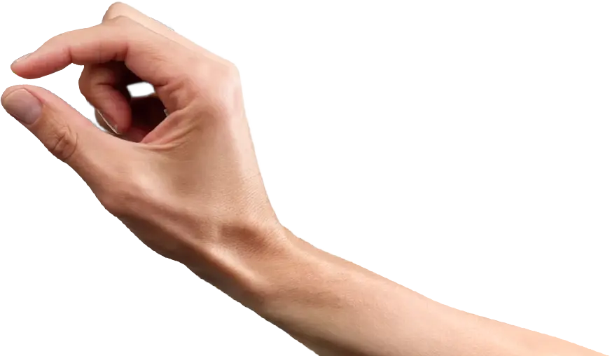 A close-up photo of a person's hand using thumb and index finger to pinch.