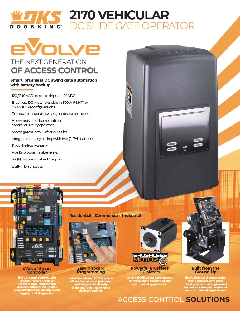 Thumbnail image of the DKS 2160 eVolve swing gate operator cutsheet